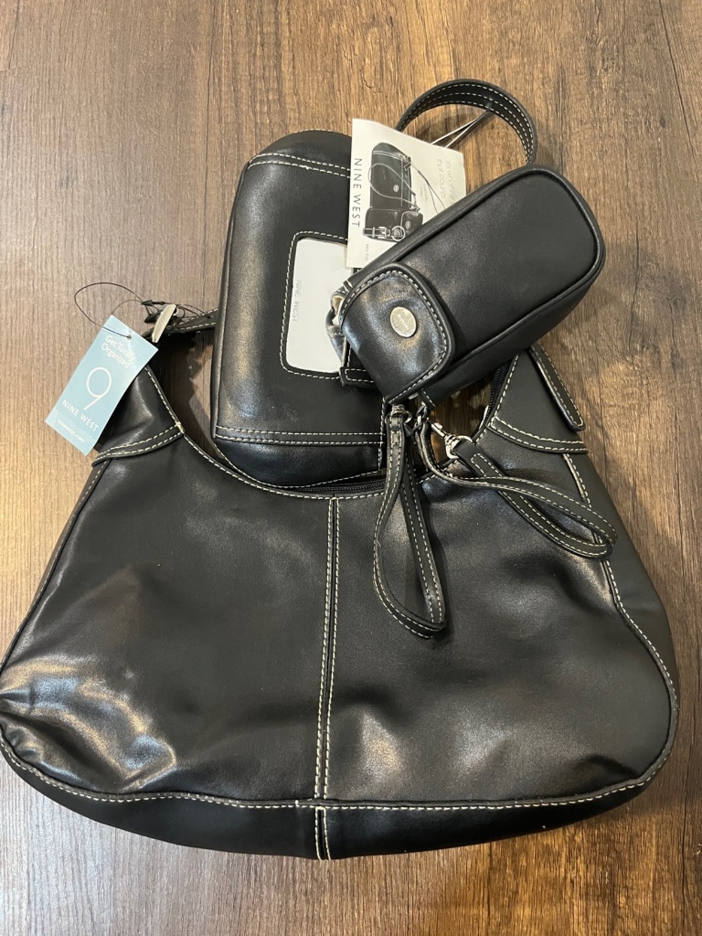 Nine West Black Shoulder Bag with Matching Wristlet and Pouch
